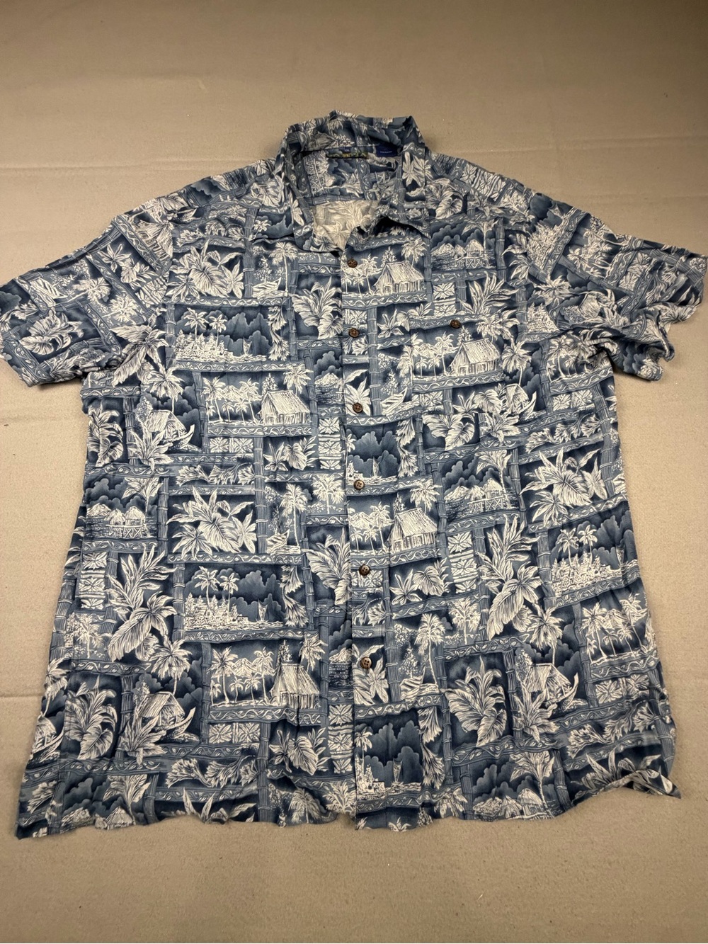 Campia Men's Hawaiian Print Short-Sleeve Button-Down Shirt - Blue Rayon xxl